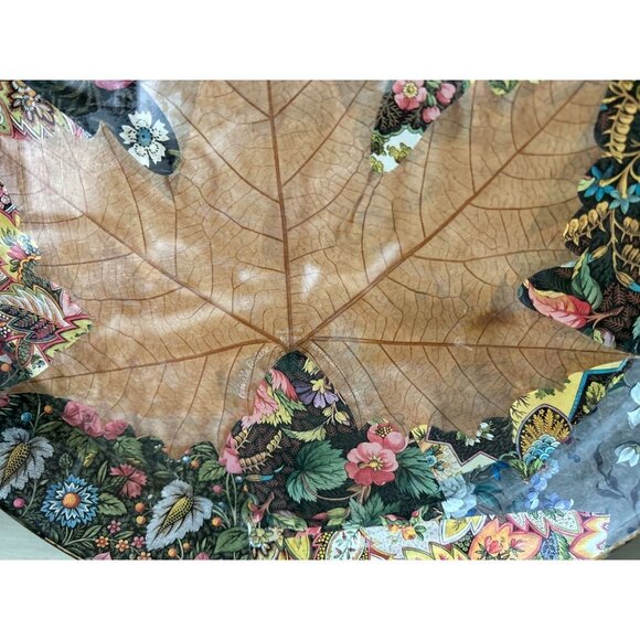 Large Vtg Signed Glass Serving Plate Decoupage Raspberries Leaves 13" - Picture 10 of 12